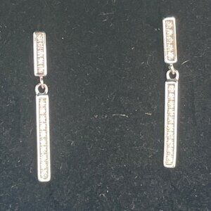 925 Silver Dangling Bar Earrings With Sparkling Inset Stones